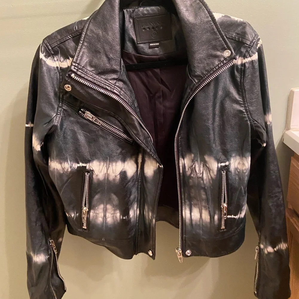 BLANKNYC black tie-dye faux leather moto jacket